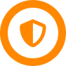 An orange shield icon in a circle