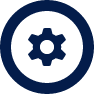cog icon in navy with a ring around it