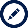 reliance cyber pencil icon in an navy circle