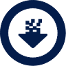 reliance cyber down arrow icon in an blue circle