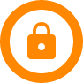 reliance cyber padlock icon in an orange circle