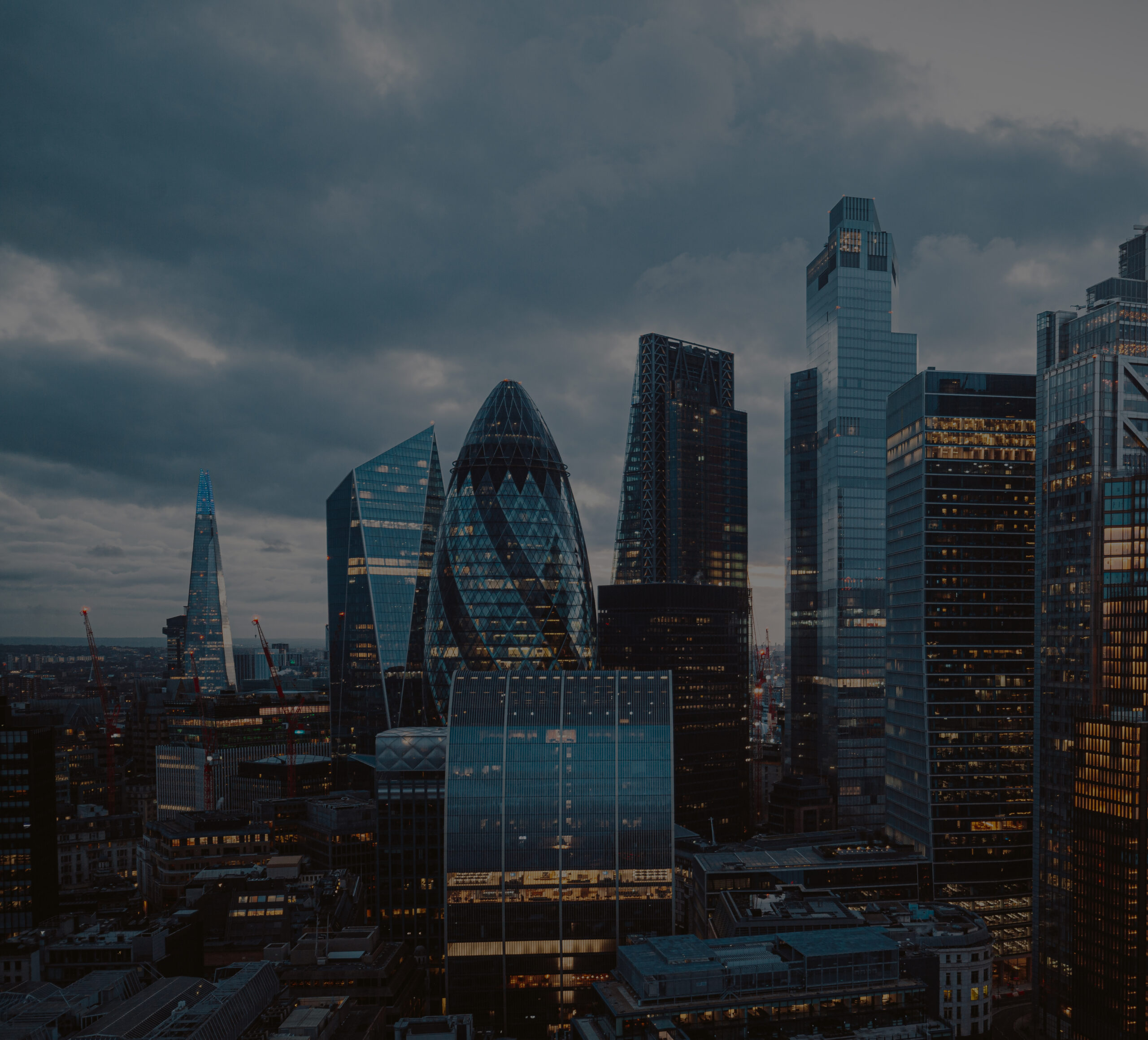 the london skyline on a dark cloudy day