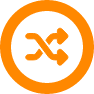 converging arrows icon in orange with a ring around it