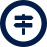 reliance cyber direction icon in an navy circle