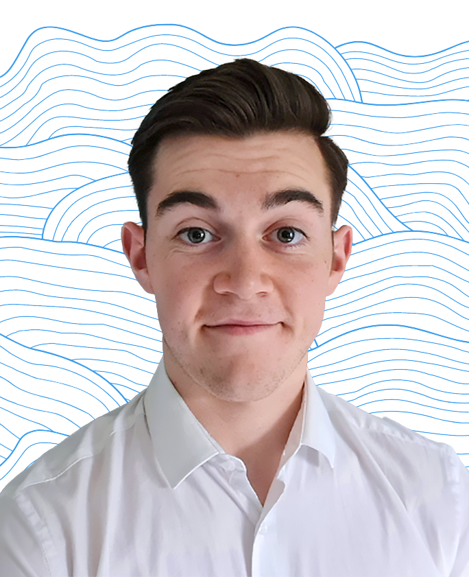 a young male professional worker on a patterned background