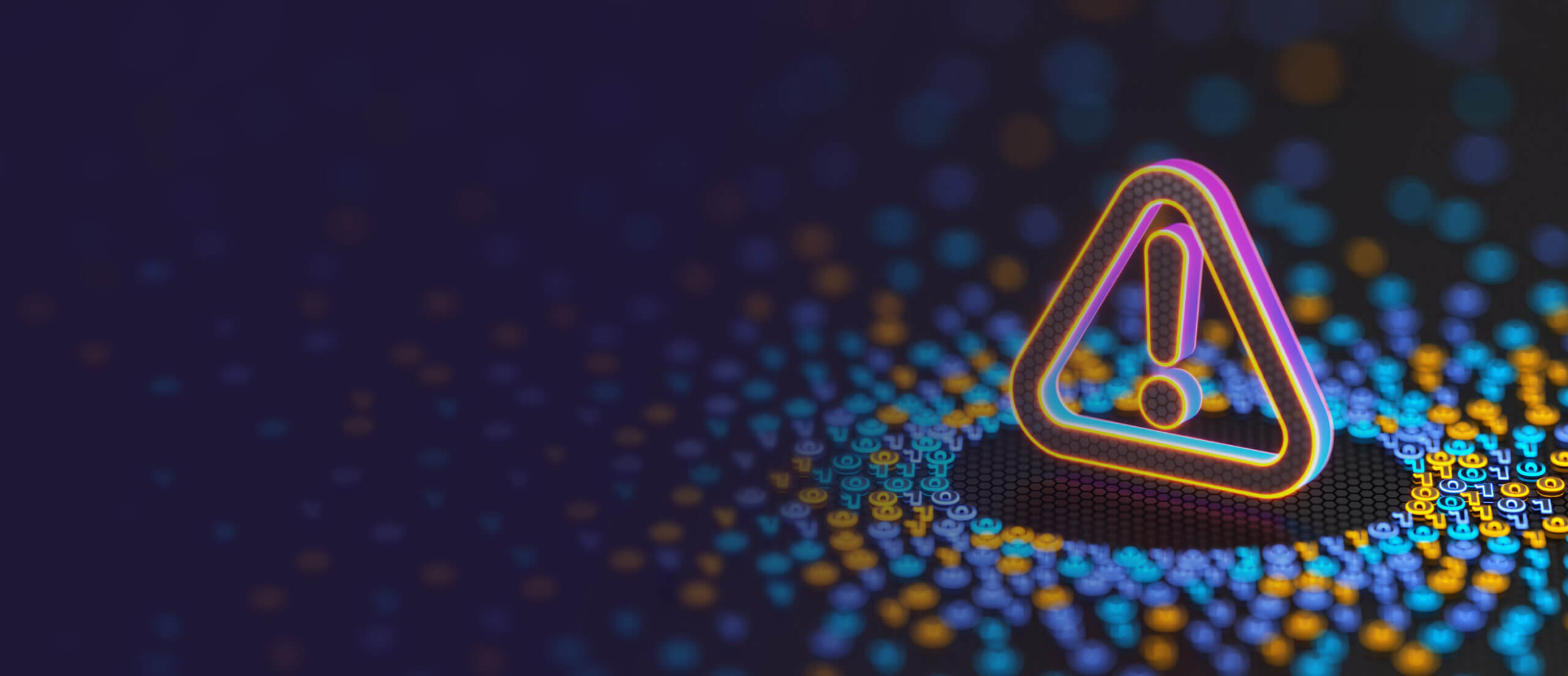 Exclamation mark and binary code background. Internet security.