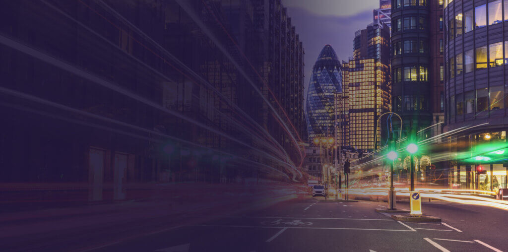 London rush hour light trails at dusk