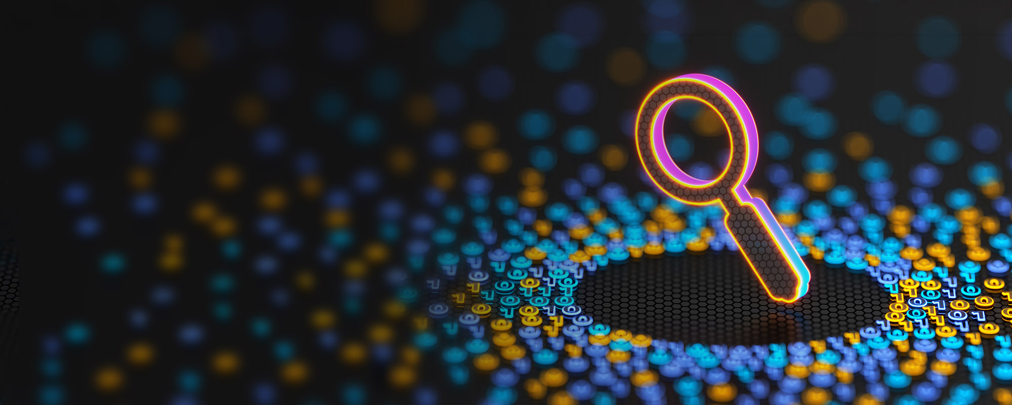 Reliance Cyber Compromise assessment - Magnifying glass and binary code background. Digital data searching technology.