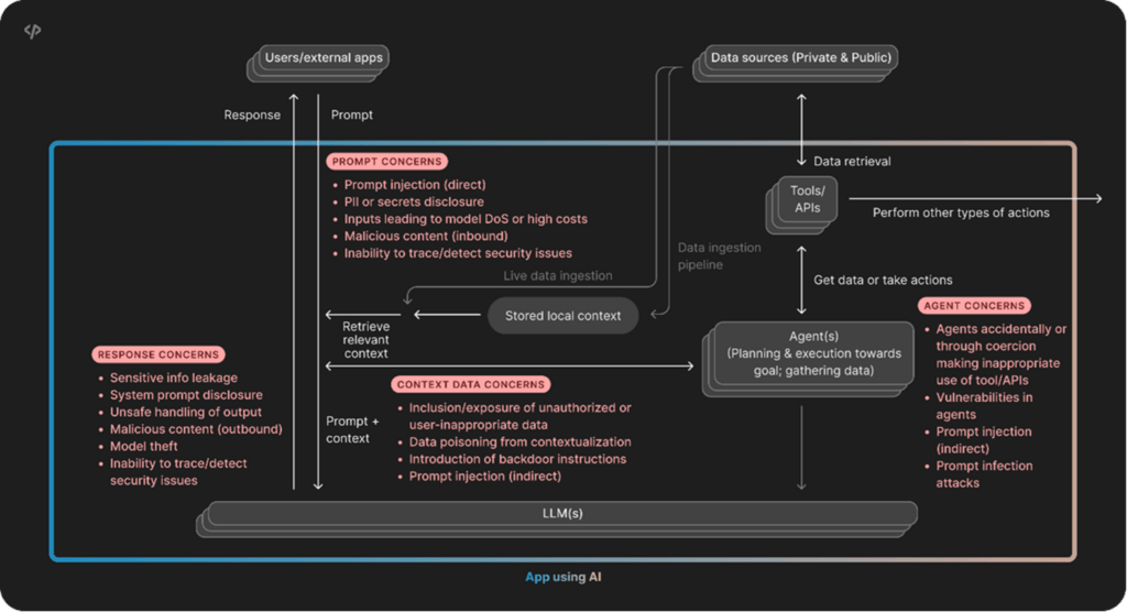 A diagram showing the variety of risks that are inherent in AI systems and where the risk lies.